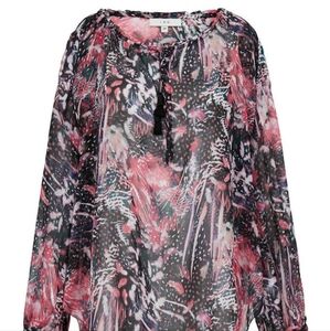 IRO Arzela Black, Grey & Pink Silk Floral Peasant Style Blouse Size EU 34